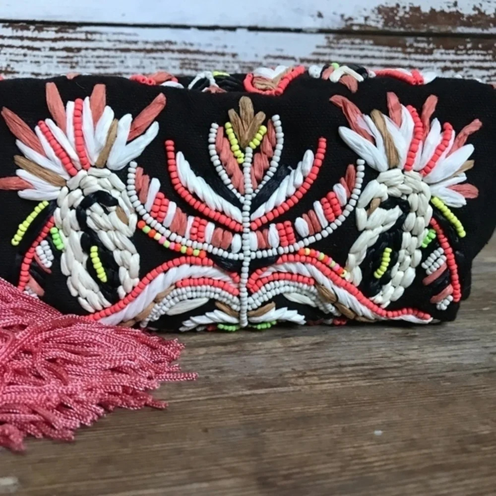 Anthropologie Raffia Embellished Clutch